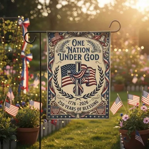USA 250 Years Garden Flag, Patriotic 4th of July Gift, One Nation Under God Flag IIX