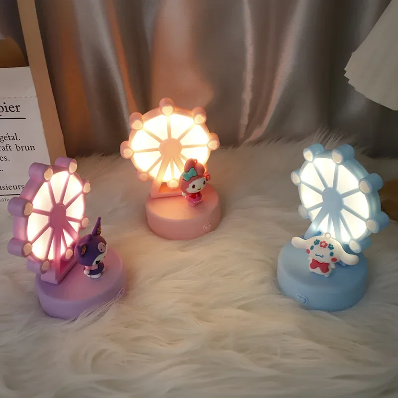 Sanrio Kuromi Hello kitty My Melody Cute Ferris wheel desktop night light Children's luminous toy Bedroom Lamp Gifts Decoration