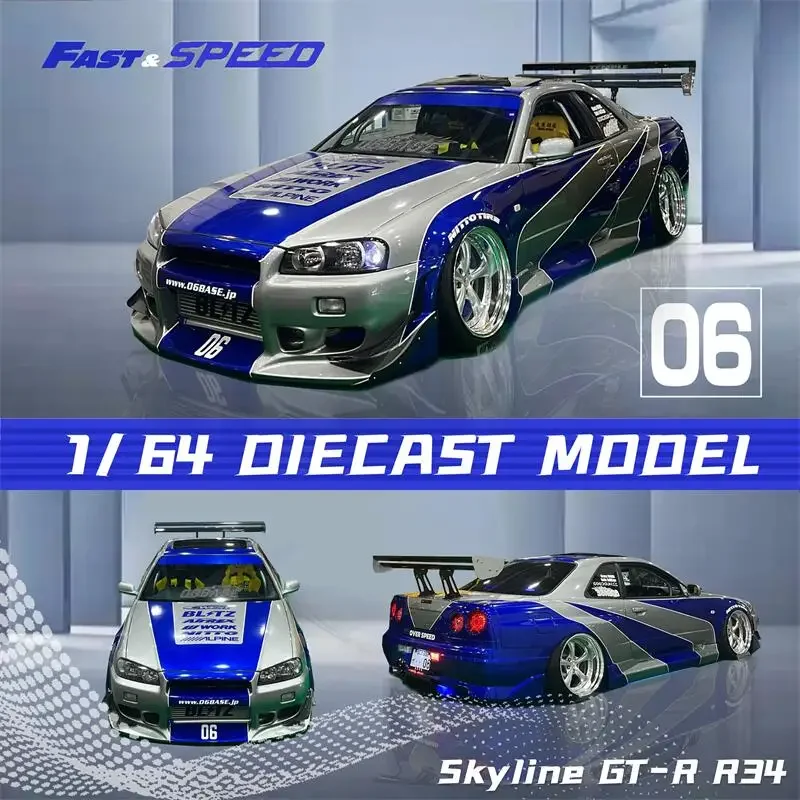 

PreSale Fast Speed FS 1:64 Skyline GTR R34 BNR34 SilverBlue Diecast Model Car