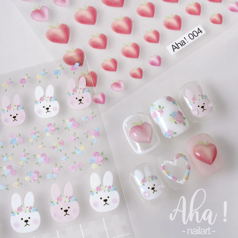 1pc Cartoon Kawaii dinozaur niedźwiedź zwierząt paznokci naklejka artystyczna królik Floret ultra-cienki japoński naklejka samoprzylepne Manicure Decor #3