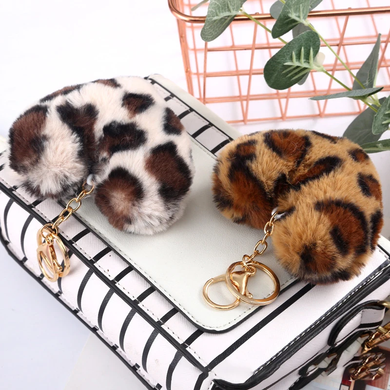 24 Colors Lovely Plush Peach Heart Keychain Car Bag Pendant Leopard Print Key Chain Trinket Gift For women Girl Jewelry Keyring