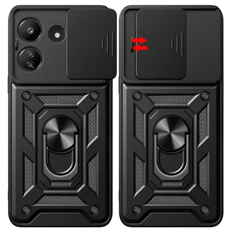 For Xiaomi Redmi 13C Case Shockproof Armor Ring Stand Phone Cases For Mi Poco C65 Redmi 13C Slide Camera Protection Cover