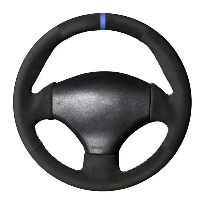 Non-Slip Blakc Suede Leather Braid Car Steering Wheel Cover For Peugeot 206 1998-2005 206 SW 2003-2005 206 CC 2004 2005