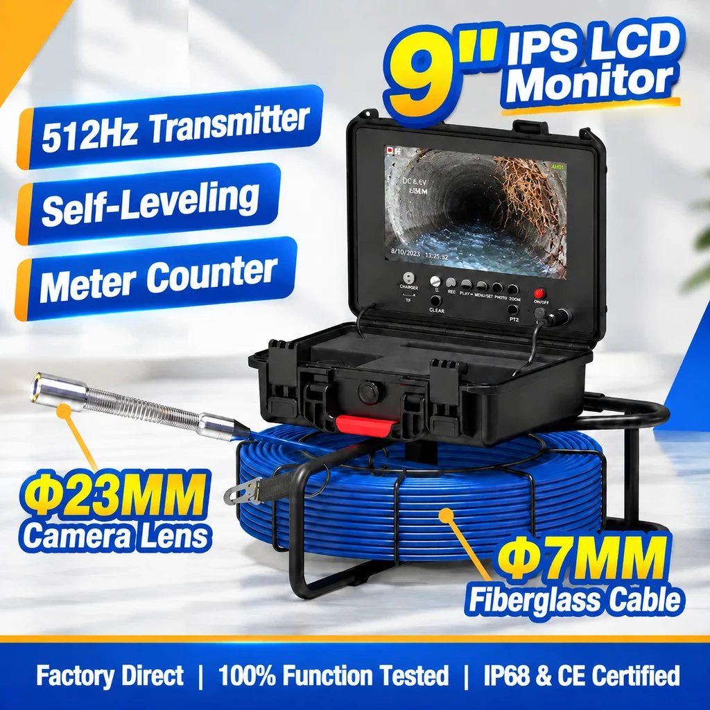 Pipe Inspection Camera 7mm Diameter IP68 Drain Sewer Pipeline Video Industrial Endoscope 512HZ Self-leveling Meter Counter 9