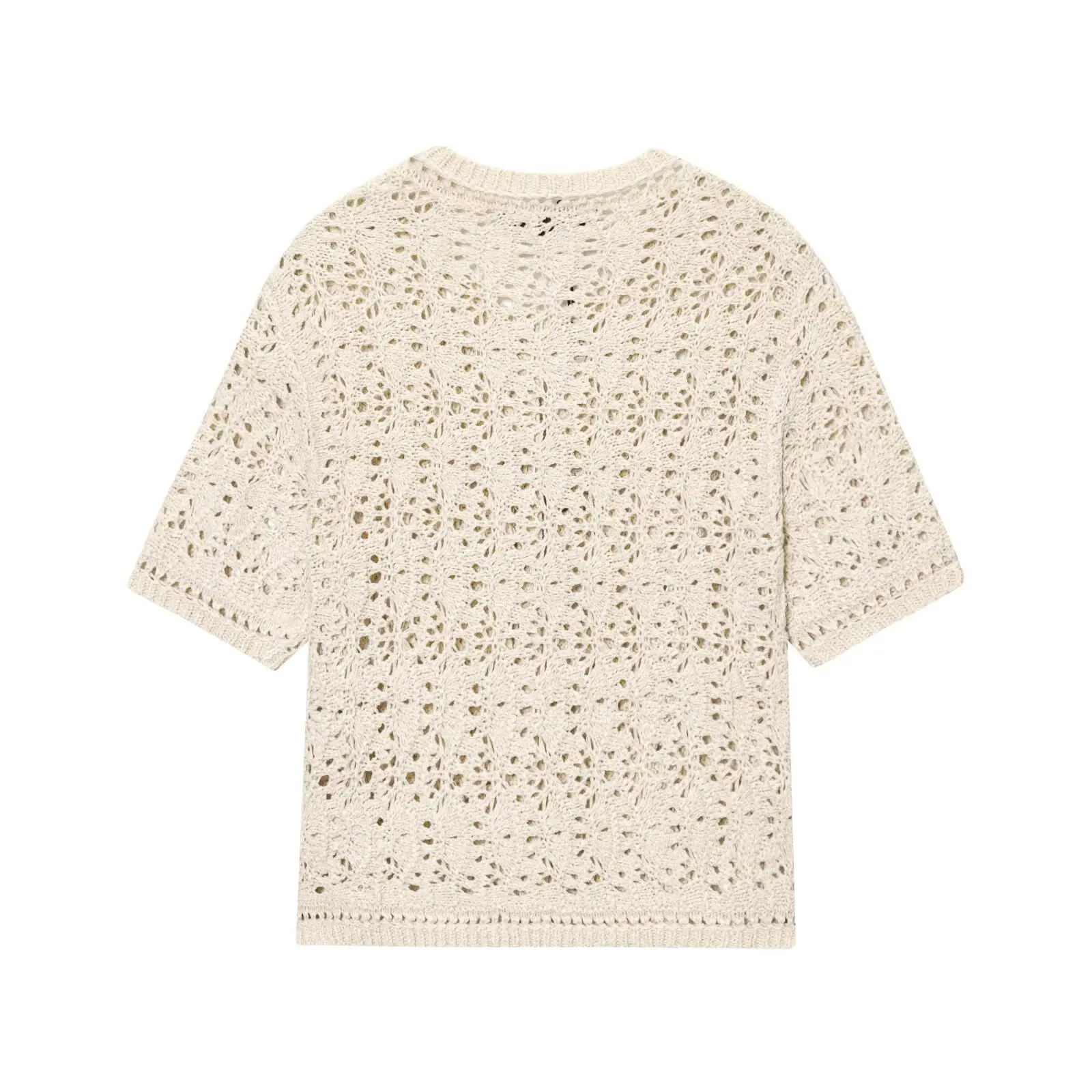 KONDALA Casual 2025 Beige Women Solid Hollow Out Vintage Sweaters O-Neck Slim Button Knitwear Streetwear Chic Elegant Mujer Tops