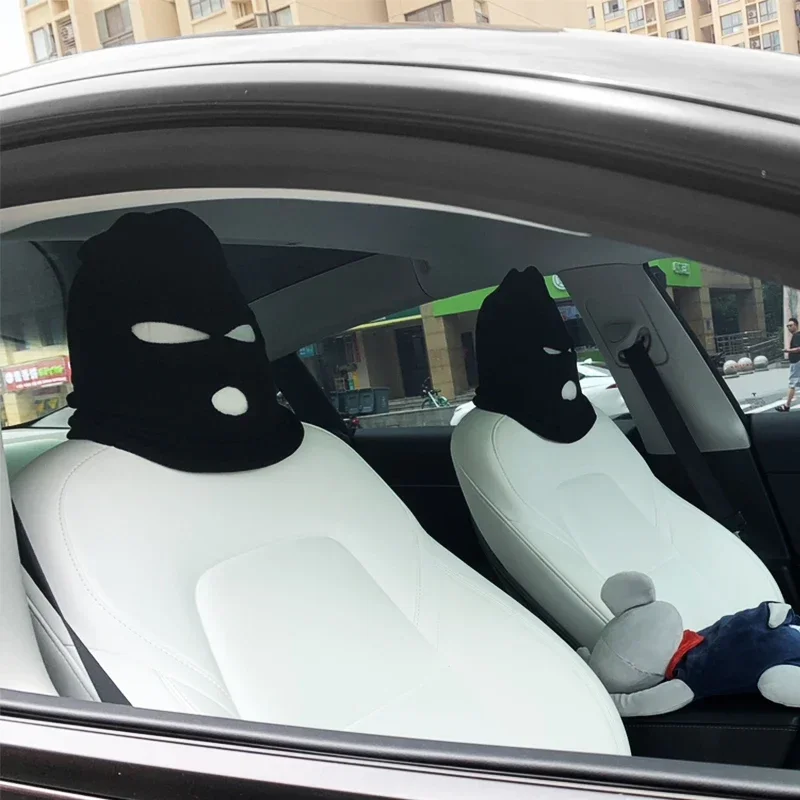 For Tesla Special Funny Seat Cover Automotive Creative Mask Balaclava Cute Functional Headrest Cover Decoration Bandit Headgear