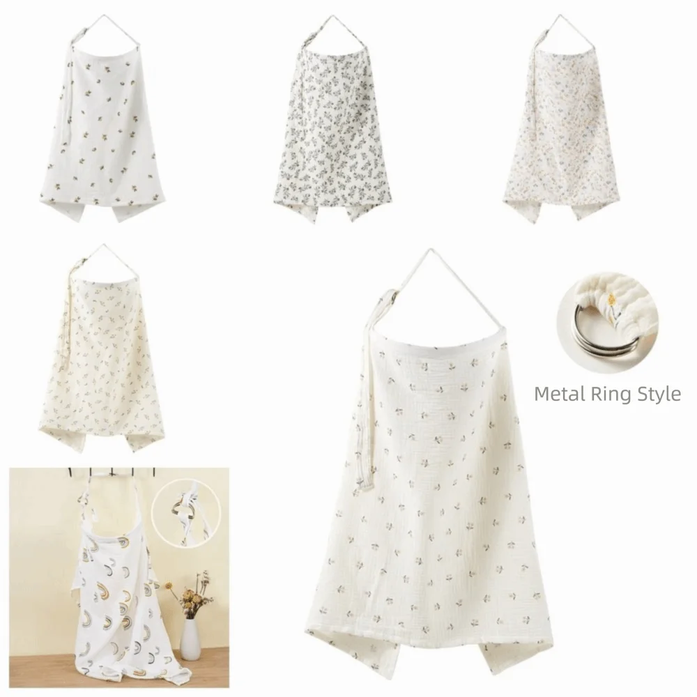Cotton Breastfeeding Nursing Cover Breathable Flower Printed Breast Feeding Blanket Arch Neckline Adjustable