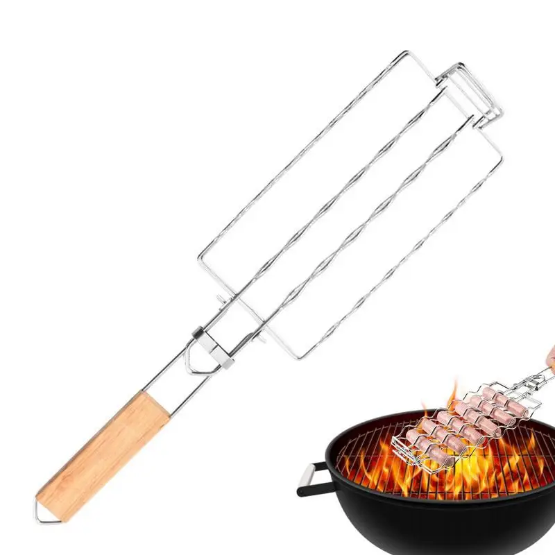 BBQ Grill Basket Stainless Steel Grill Nets Grilling Basket With Detachable Handle Stainless Steel Veggie Grill Basket BBQ