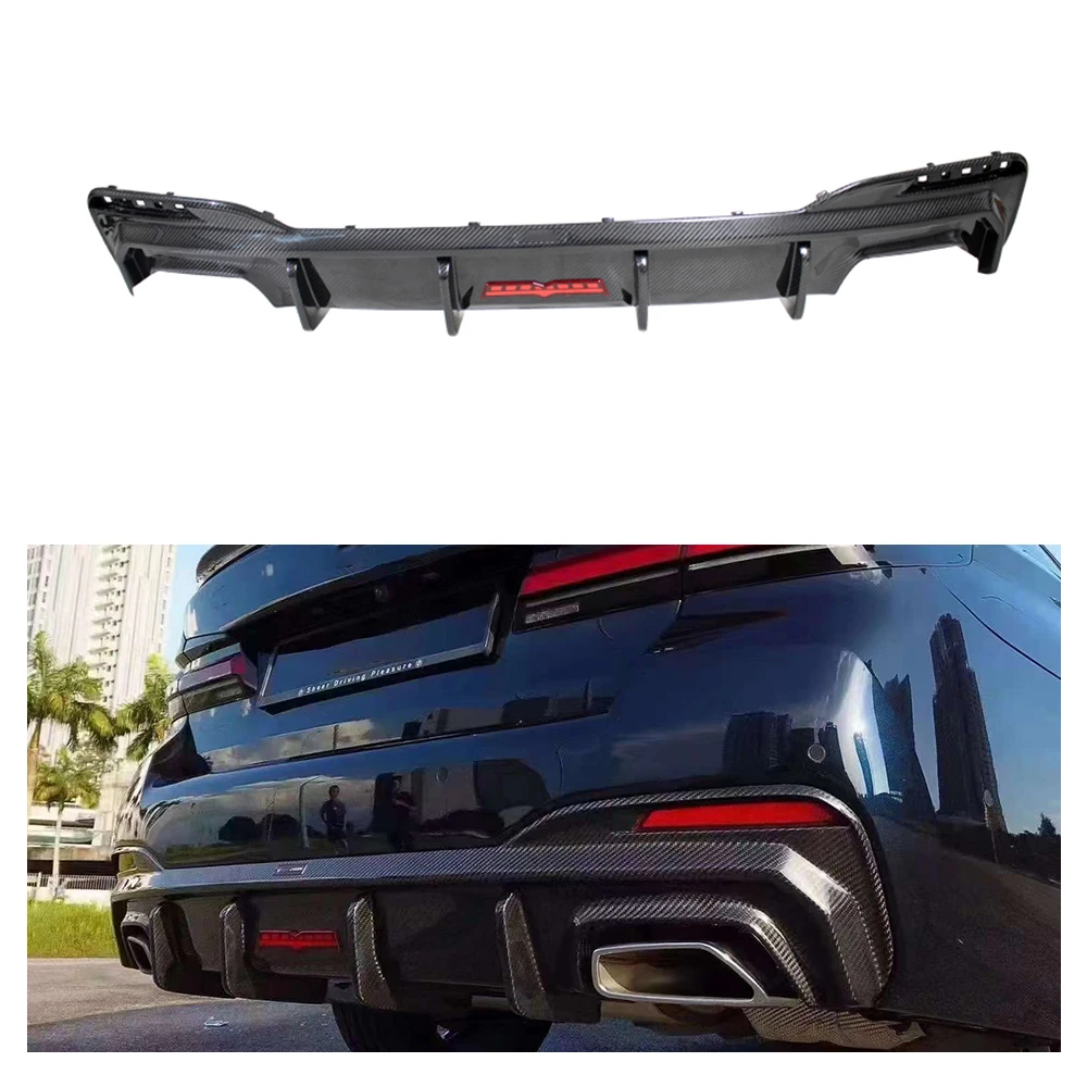 For BMW G30 G31 LCI M Sport 520i 530i 540i 540d 550i 2020-2023 Carbon Fiber Rear Lower Bumper Lip Diffuser With LED Brake Light