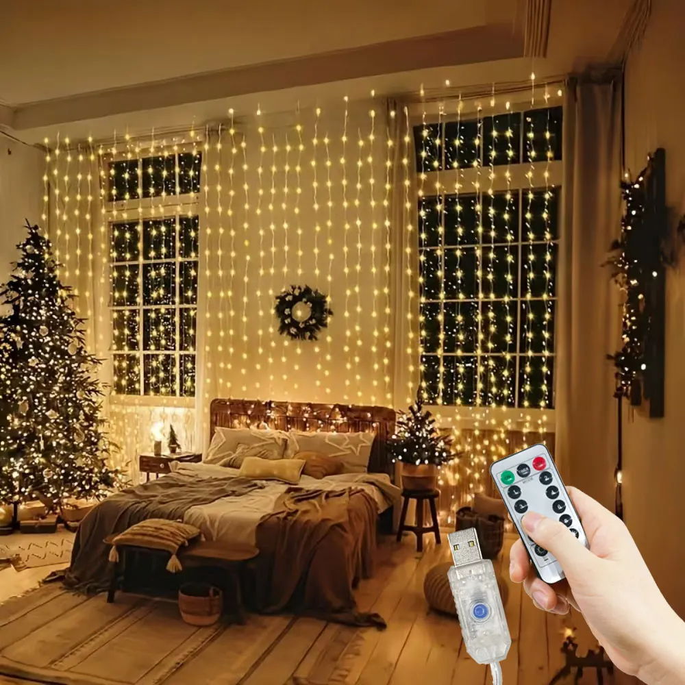 Remote Control Festoon USB Curtain Light String 8 Modes Decoration for Living Room Home Party Christmas Weddng Garland Lamp