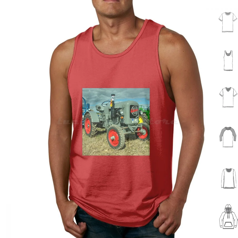 Eicher Tractor Tank Tops Print Cotton Eicher Vintage Classic Tractor Grey Red Machine Farm Machinery Farming Dorset Steam