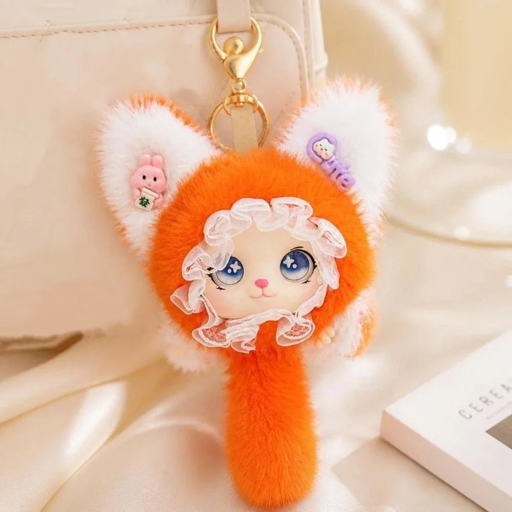 Cartoon Long Tail Plush Cat Keychain Hanging Charm Ornaments Cat Plush Kawaii Lace Border Furry Cat Pendant Pendant