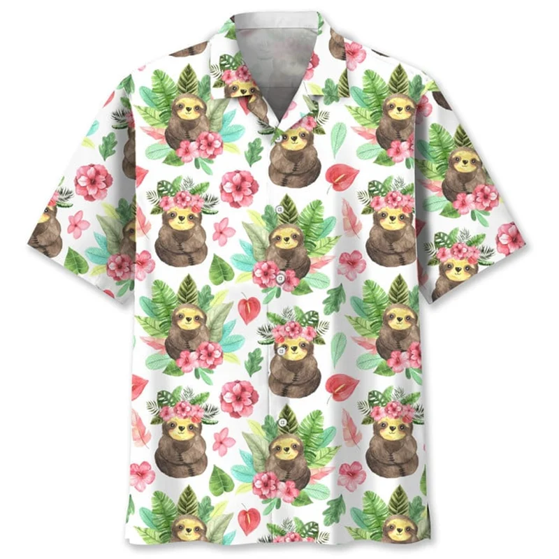 Australië Luiaard Hawaiiaans Shirt Voor Mannen Mode 3d Bedrukte Tropische Dieren Shirts Zomer Straat Korte Mouwen Knoop Revers Blouse