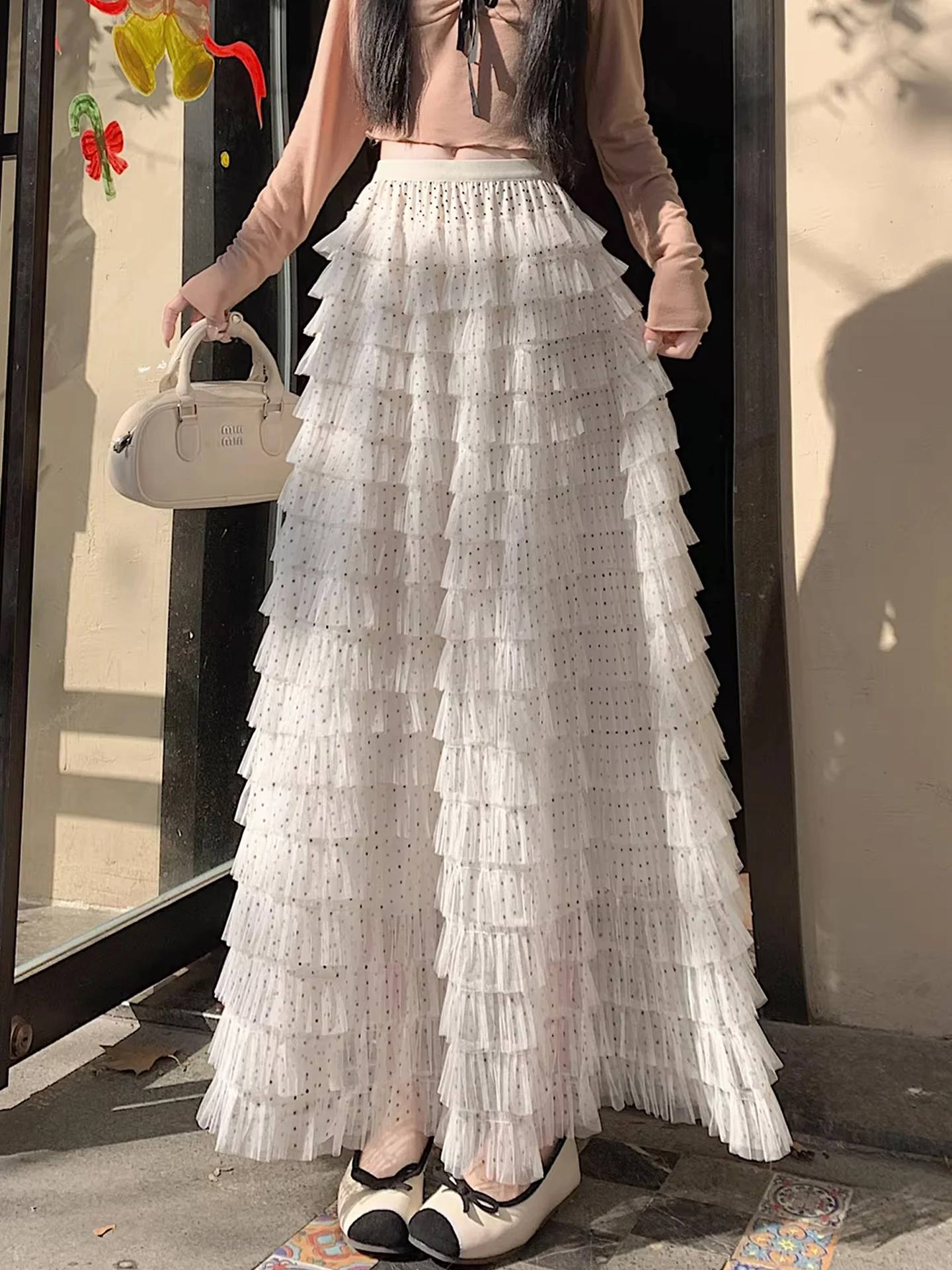 

Женская юбка-трапеция с высокой талией, весенне-летняя, кружевная, утягивающая, расклешенная, с оборками, макси-длины