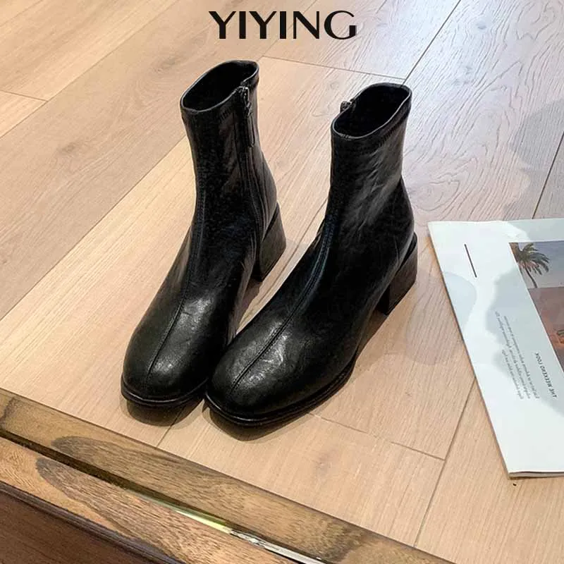 

Модные женские ботинки из мягкой эластичной кожи, туфли на среднем каблуке в стиле ретро, осень-зима 2023, повседневные офисные женские ботинки
