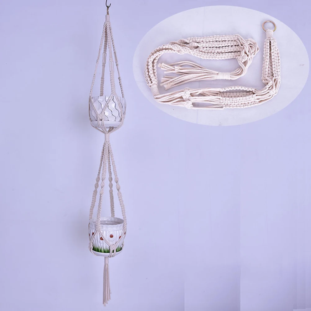 

2PCS Cotton Rope Flower Pot Hanging Basket Macrame Plant Hanger Wall Art Decor Double Planter Use Vintage