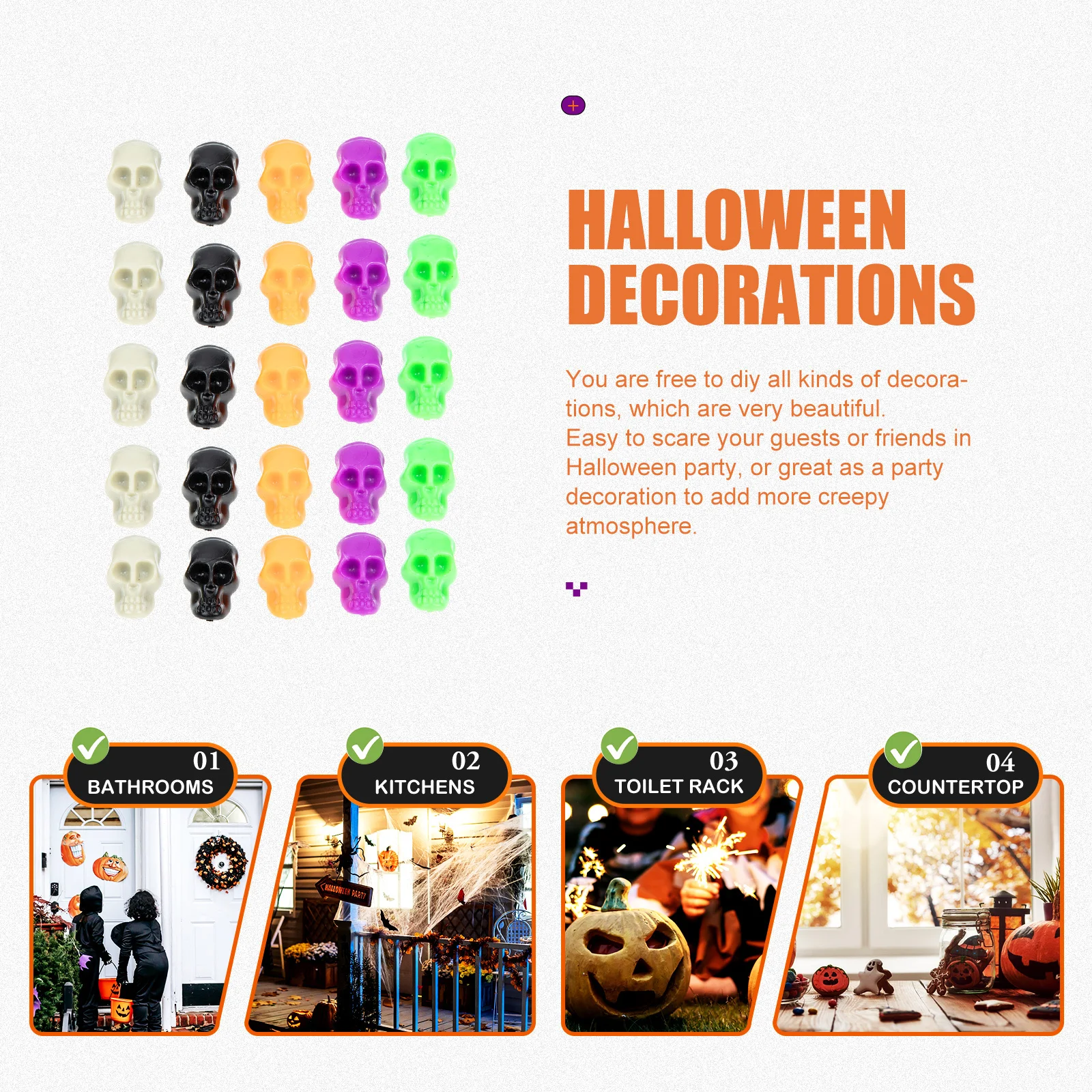 

100Pcs Halloween Skull Decorations Plastic Mini Skulls Small Skull Adornments DIY Craft Materials Horror Movie Scary Props