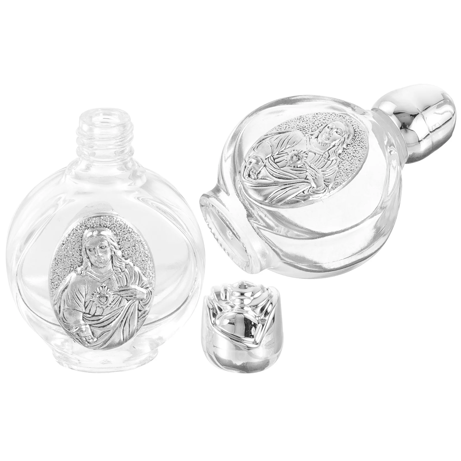 

2Pcs Embossed Glass Holy Water Bottles Lightweight Portable for Church Travel Festival Refillable Decorative Bottles