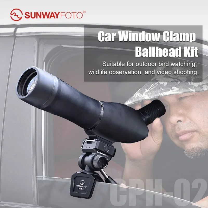 SUNWAYFOTO CPH-02 Car Window Mount Adjustable Vehicle Clamp Mount with Tilt Pan Head Compact for Spotting Scope Monocular