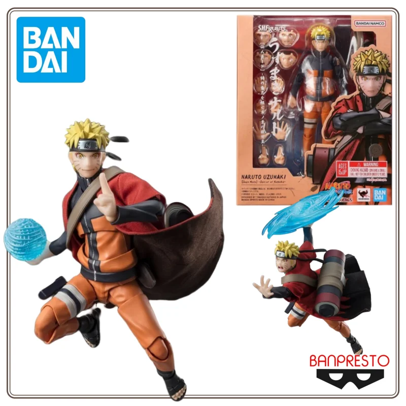 In Stock Bandai Genuine Naruto Model Kit SHF Naruto Uzumaki Sage Mode Savior Konoha Action Figure Collection Model Toys Gifts