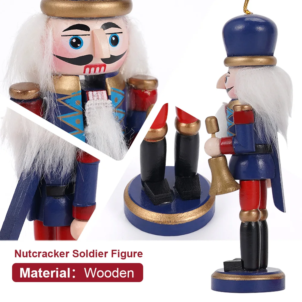 6Pcs/set 13cm Nutcracker Puppet Soldiers Honor Guard Doll Christmas Pendants Gift Ornaments Desktop Decoration Wooden Handicraft