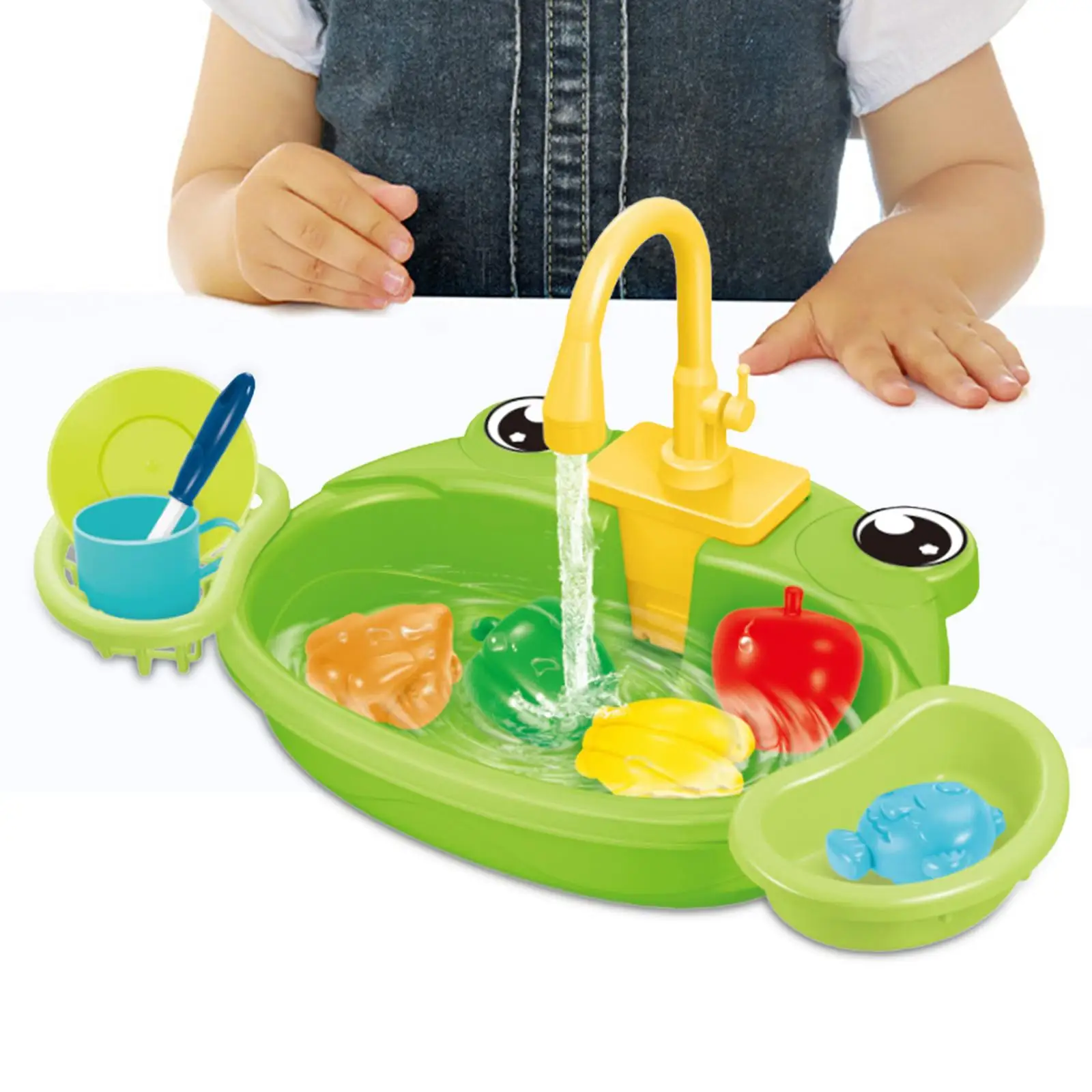 Ensemble de jeu de cuisine pour enfants, eau courante avec système de Cycle d'eau automatique, évier de cuisine, jouets de dessin animé
