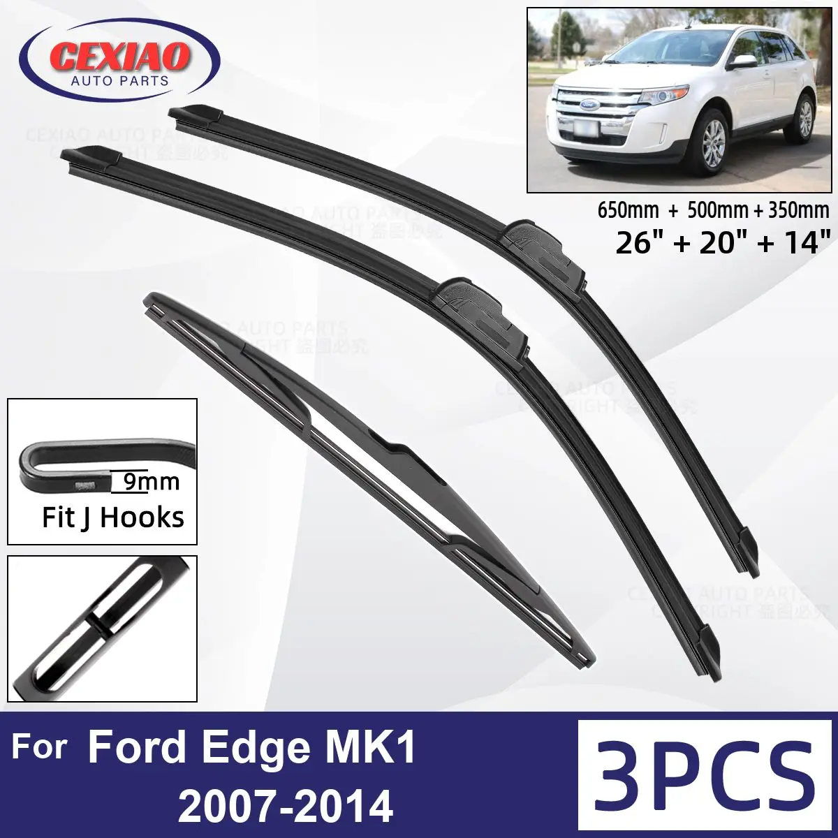 For Ford Edge MK1 2007-2014 Car Front Rear Wiper Blades Soft Rubber Windscreen Wipers Auto Windshield 26