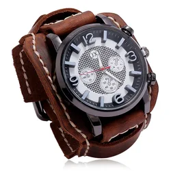 Reloj de pulsera de cuero genuino para hombre, cronógrafo de cuarzo, ancho, estilo Punk, Retro, 2023