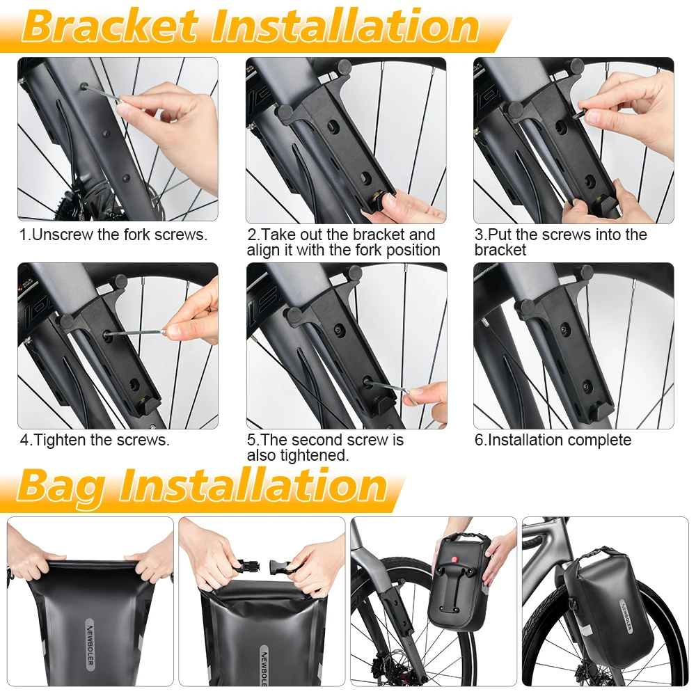 NEWBOLER 5,5L 10L Wasserdichte Fahrrad-Gabeltasche Schnellverschluss Fahrrad-Gepäckträgertasche Fahrradtasche Fahrradzubehör – Detail 14
