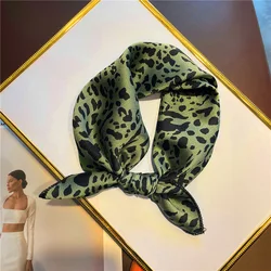 50*50cm Leopard Print Casual Silk Feeling Neckerchief Hair Scarf for Women Multifunction Suqare Head Scarves Neck Decoration