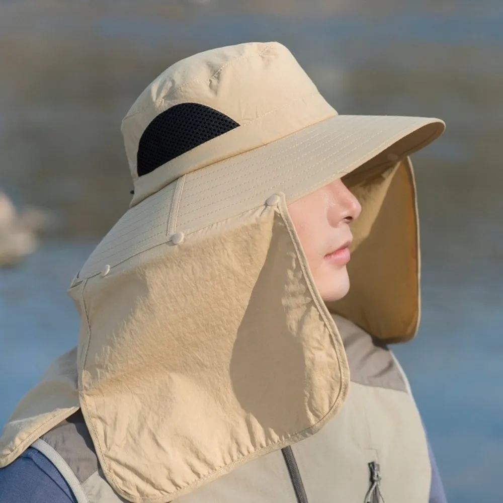 

Fashion Cloth Men Sun Hat Neck Protection Removable Shawl Summer Bucket Hat Ultraviolet-proof Big Brim Fisherman Hat Hiking