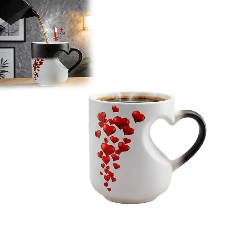 Heart-Shaped Color Changing Magic Ceramic Mug Funny Color Changing Coffee Cup With Handle That Reveals Surprise Design