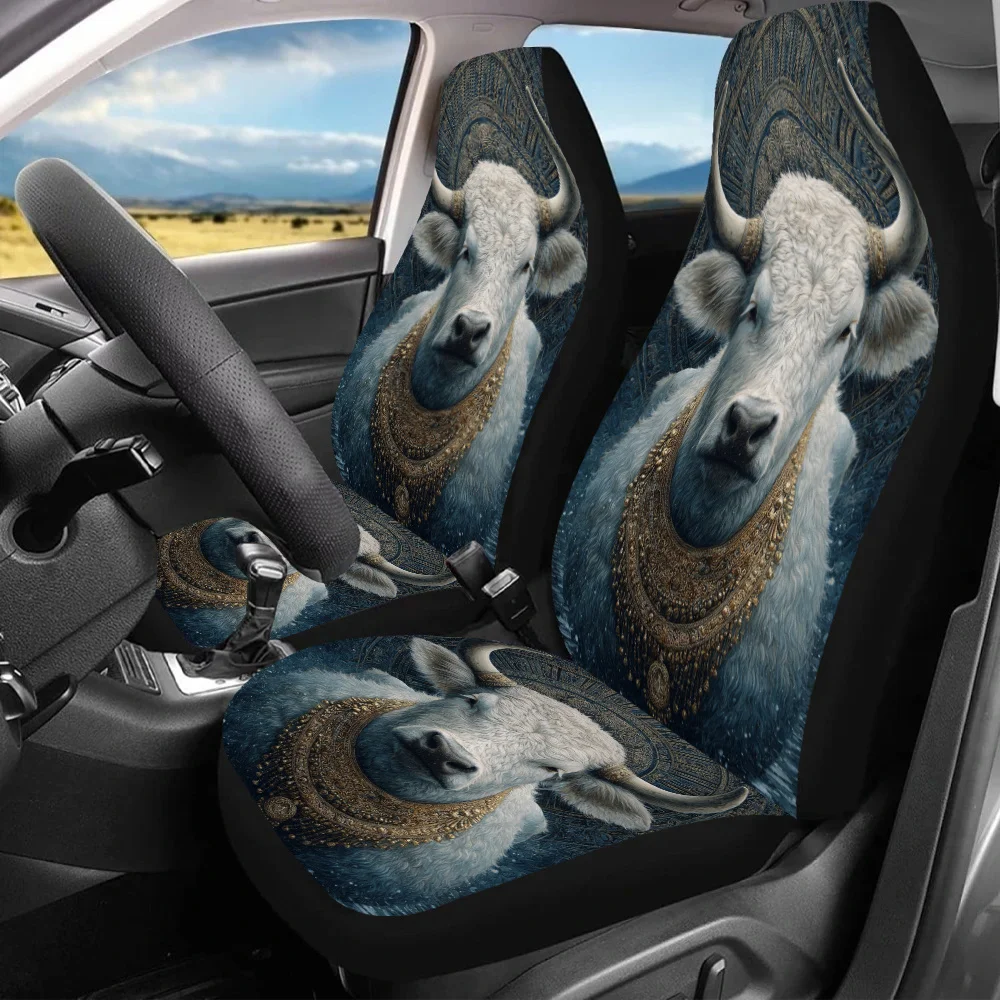 

2pcs Regal Bull Majesty Car Seat Covers - Elegant Bull Design With Golden Accents, Fit For Cars, SUVs, Sedans - Durable Polyeste
