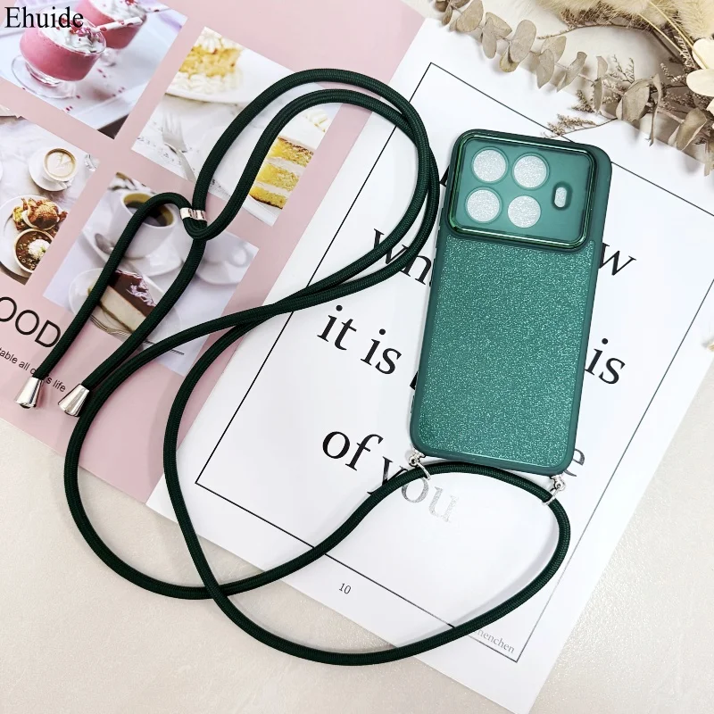 Lanyard-Hülle für Redmi Note 17 Pro Max 15 Pro Plus 15A 15C 14 14C Luxuriöse Crossbody-Schlaufe mit Kordel, Halsband und Glitzer-Objektivschutz