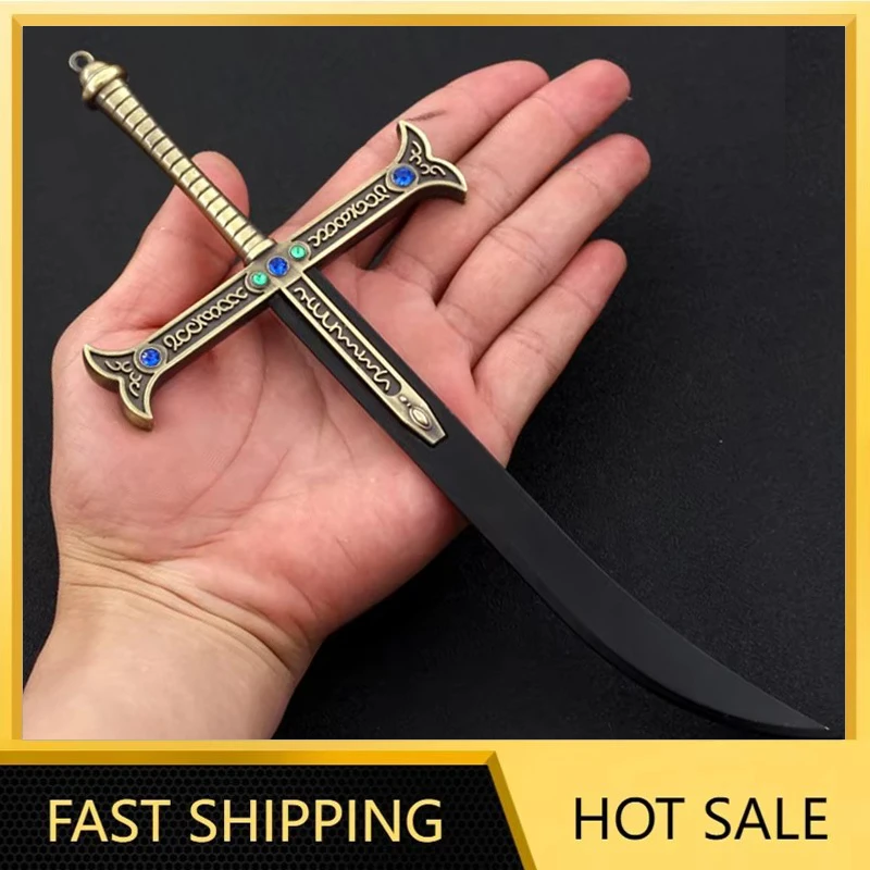 24 centimetri Notte Dracule Mihawk Croce Spada OP Anime Periferiche Tutto In Metallo Lama Nera Modello di Spada Casa Ornamento Giocattolo per I Bambini Del Ragazzo