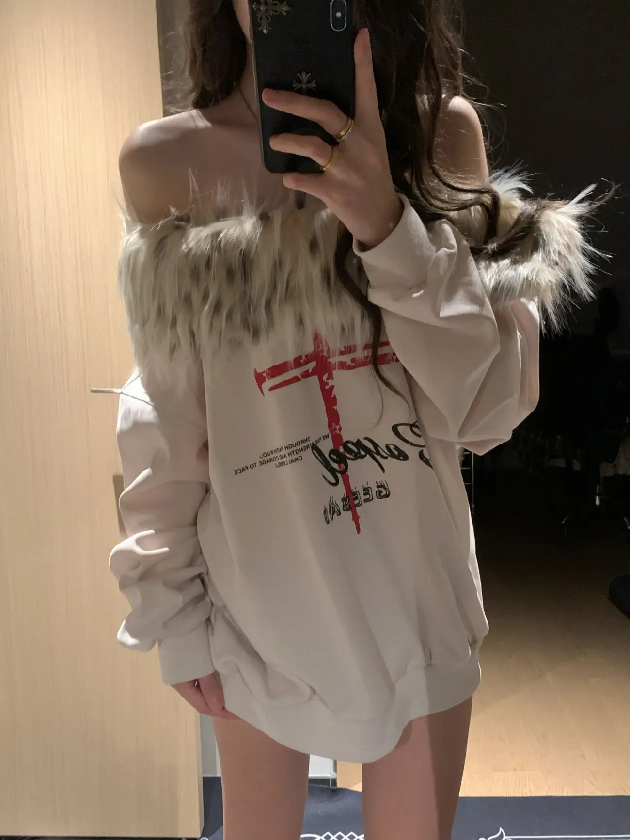 Sudadera con capucha de piel Harajuku con hombros descubiertos para mujer, ropa informal suelta, jerséis de moda de Hip Hop para mujer, sudaderas con capucha de Corea Y2k, Top