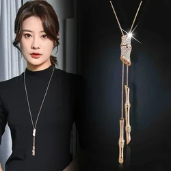 Bamboo Tassel Long Chain Necklaces for Women 2026 Fashion Crystal Necklaces & Pendants Sweater Chain Jewelry Koyle Collier