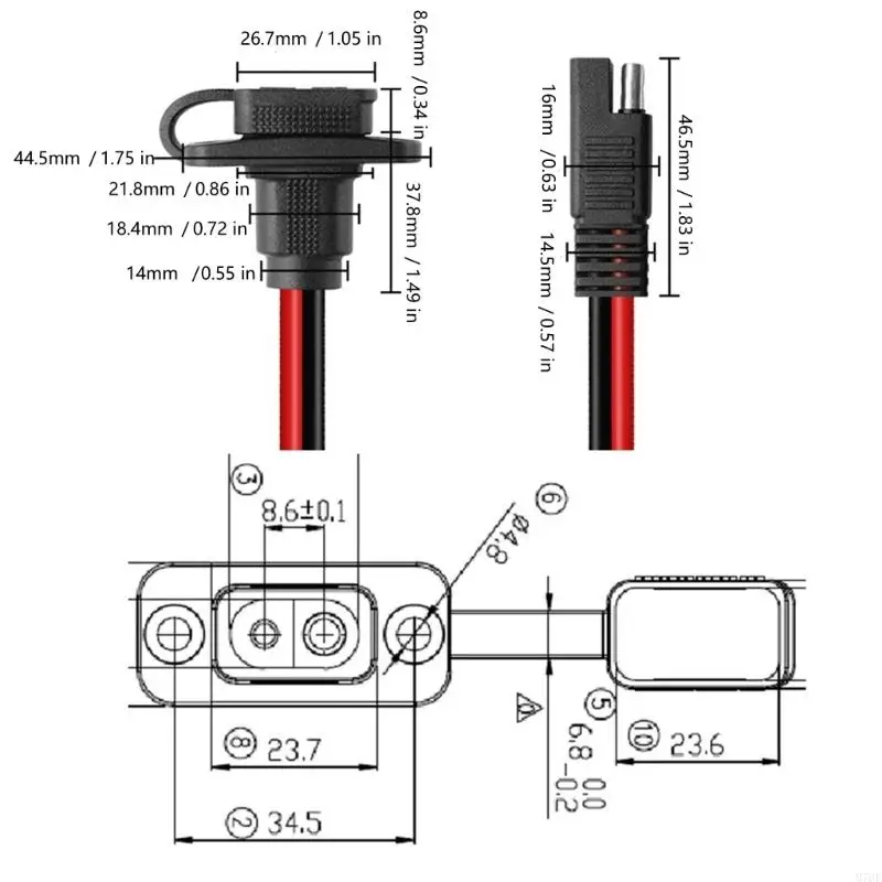 M76E 2-poliges SAE-Stromkabel für Schalttafelmontage mit befestigter Staubschutzhülle, 4er-Pack – Detail 6
