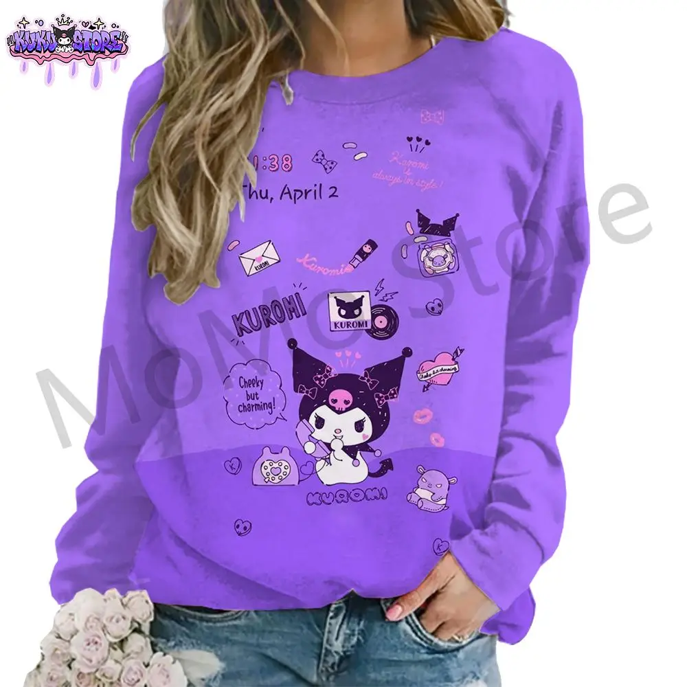 Kuromi Kawaii Women\'s Long Sleeve Sweatshirts Youthful Woman Clothes Lovely Anime High Quality Hoodie 3D Print New S-3XL 2024