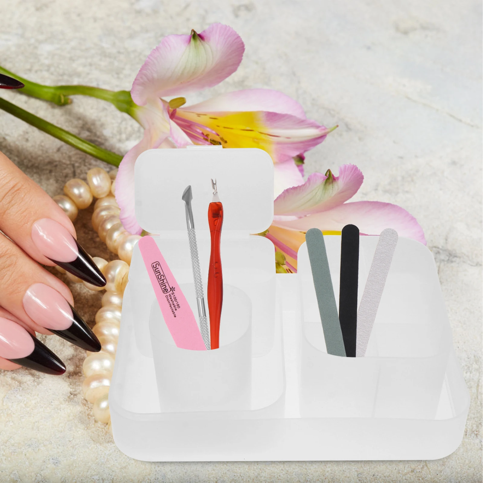 

5pcs Multi-Grid Nail Supplies Holder Makeup Brush Pen Organizer Durable Plastic Storage Container For