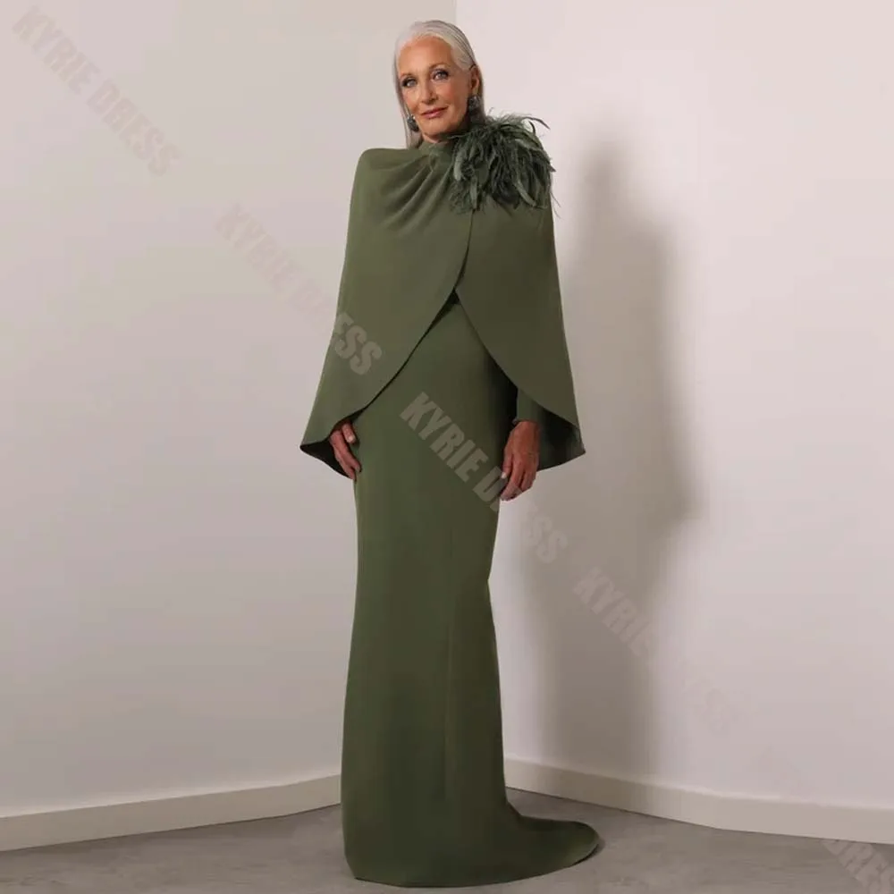 Vestido de Moda para la Madre de la Novia 2026 Personalizado con Decoración de Plumas y Capa para Mujer, Vestido de Invitada de Boda, Vestido de Fiesta, Vestido de Noche