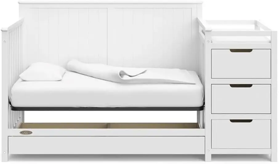 Berço e trocador conversível 4 em 1 de madeira em branco