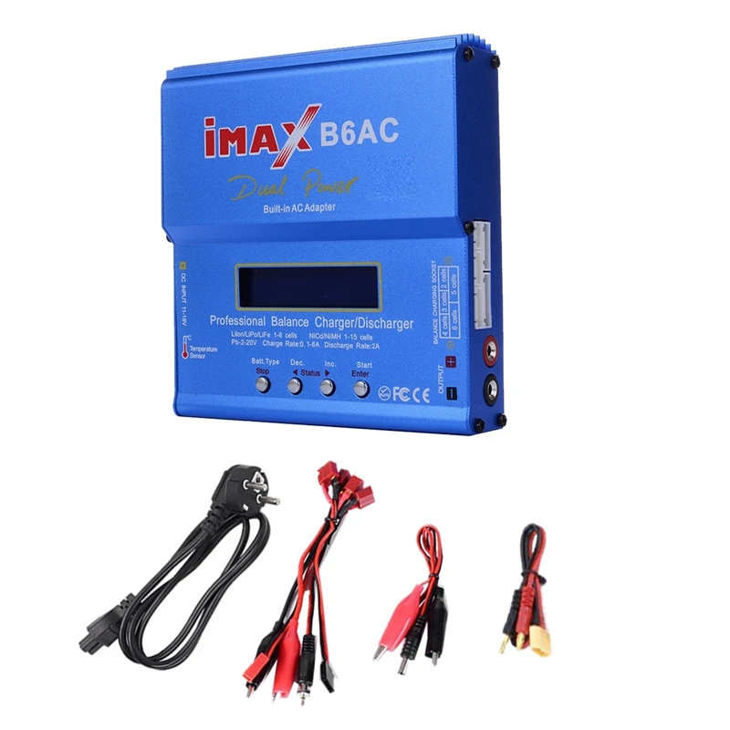 For IMAX B6AC 80W RC Balance Charger+XT60 Cable Digital Li-Ion Life Nimh Nicd PB Lipo Battery Discharger EU Plug Durable