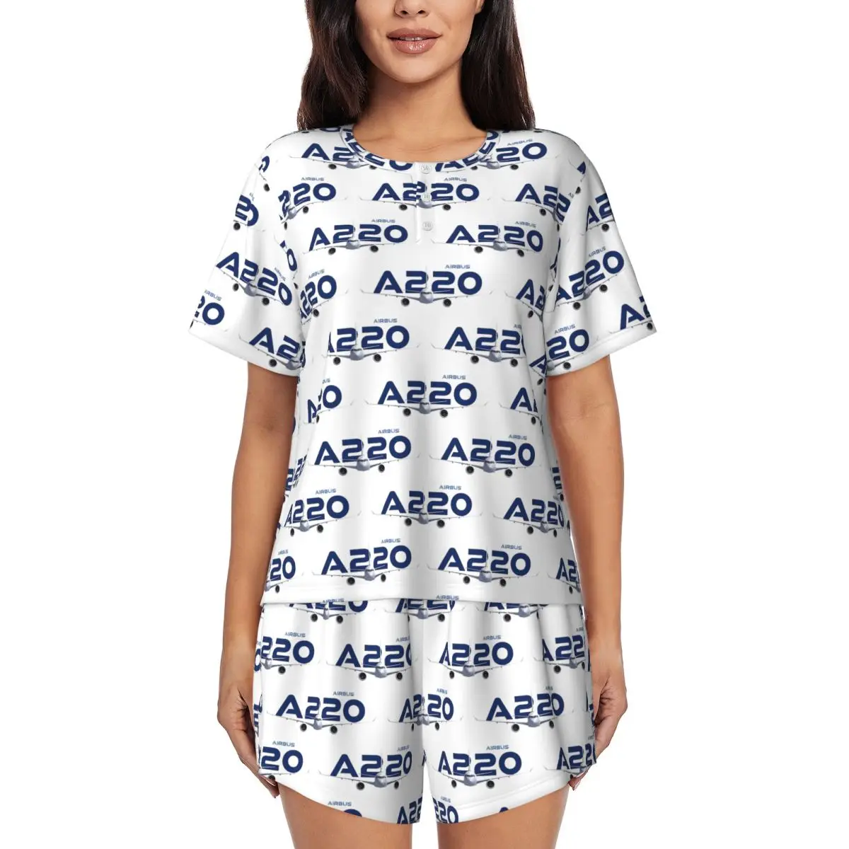 

Airbus A220 Round Neck Short Sleeve Nightgowns for Sleeping Sleepshirts Women Loose Pajama Set Short Pants