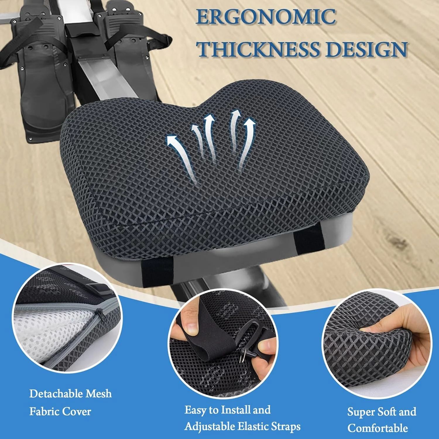 Washable and Breathable Cover and Rowing Machine Seat Cushion for The Concept 2 Rowing Machine,Breathable 4D Air Mesh Seat Pad,