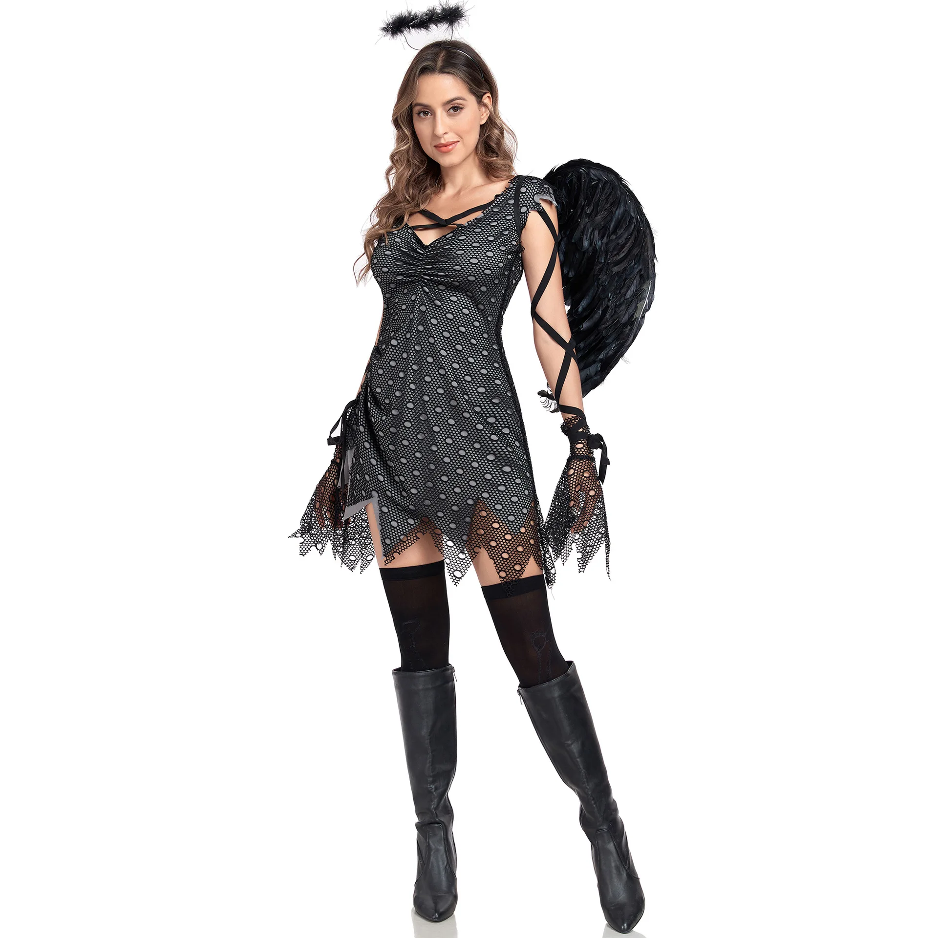 Halloween Evil Ghost Angel Costume Cosplay Zombie Vampire Dark Angel Halloween Carnival Outfit Uniform Holiday Party Clothes