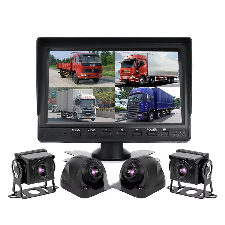 7 Inch 4-Channel Split Screen AHD with Night View Waterproof IP68 Backup Camera IPS TFT LCD Recording System for Trucks