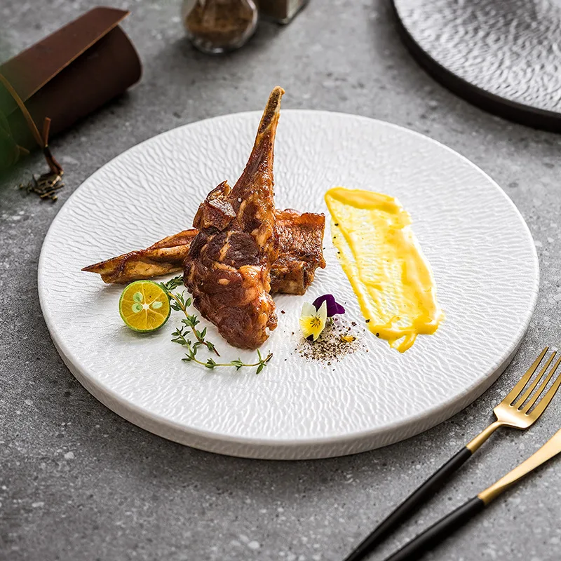 

8.5 Inch Ceramic Quicksand Rock Round Steak Dish Plate Fine Restaurant Cutlery Dessert Cake Plate Cooking Dish Kitchen Utensils