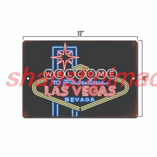 Las Vegas Sign  Bar  Welcome Fabulous Wall Decor Beer Nevada Aluminum 8 x12 in