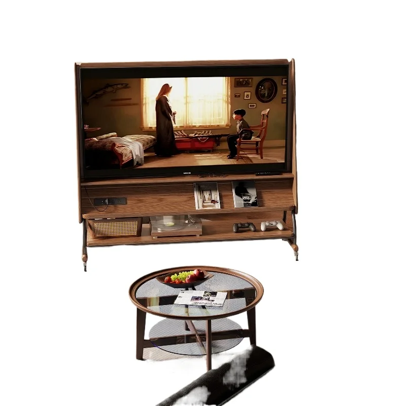 

Solid wood removable TV cabinet, living room household small apartment modern simple floor storage TV bracket